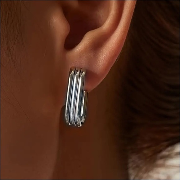 BOGO! Hoop Triple bar earrings Deco - in Silver Color- Boutique NEW - Picture 6 of 6